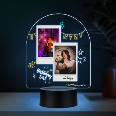 Personalized Happy Birthday Photo LED Table Lamp with 7 Color Changing Light Birthday Gift for Girlfriend, Wife, Sister & Friends